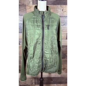 Orvis Jacket Mens XL Green Mixed Media Quilted Full Zip Pockets